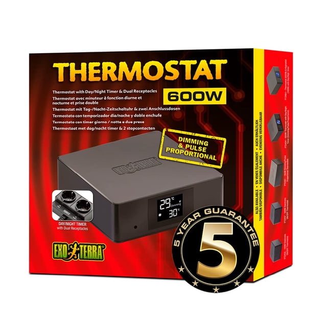Termostato Exo Terra para terrarios de reptiles con temporizador y receptáculos dobles