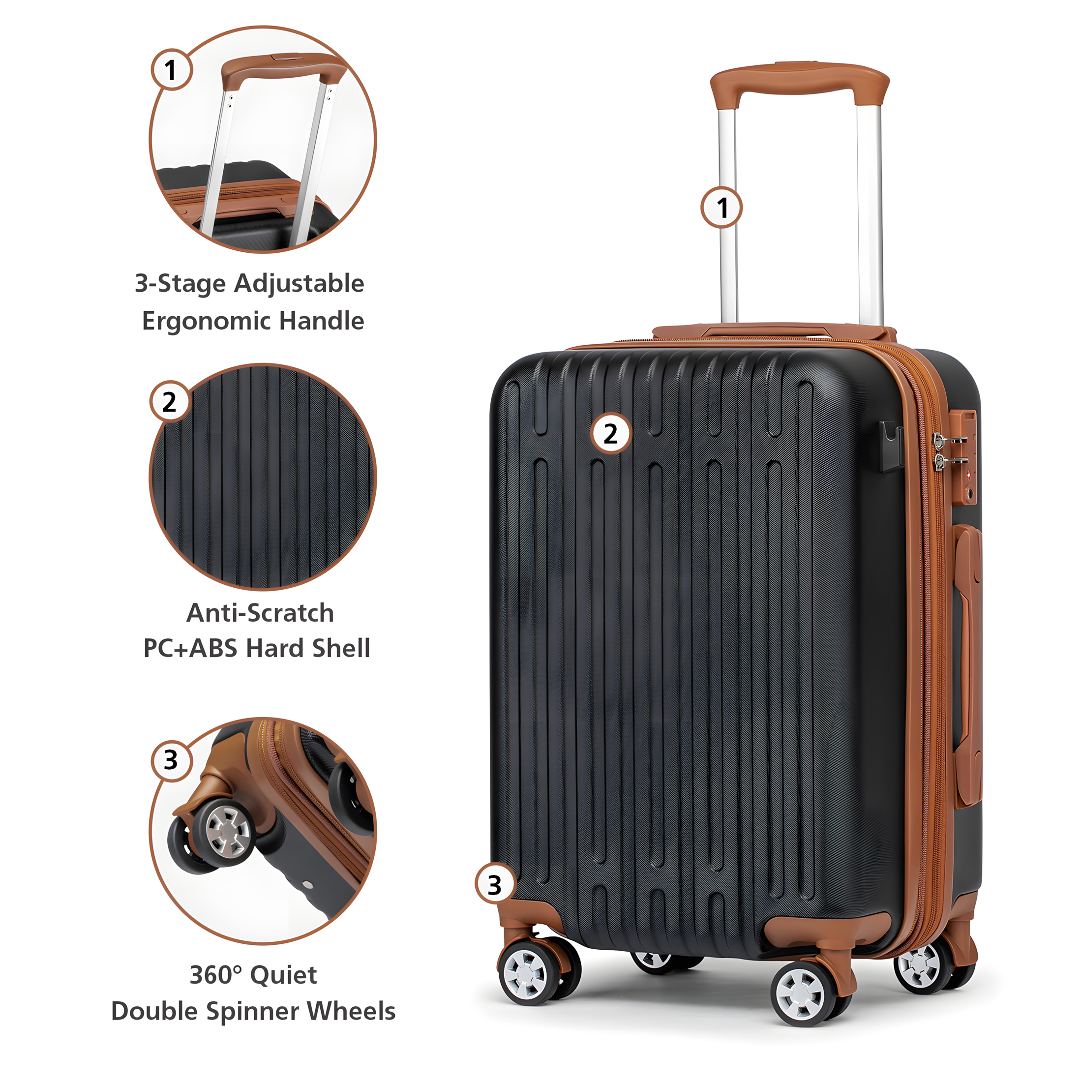 WEPLUS 5Piece Hardside Carry On Luggage Sets TSA Lock Spinner Wheels 20"24"28" Suitcase with Cup Holder