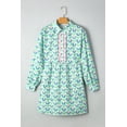 thumbnail image 6 of Women's Green Floral Print Notched Neck Scalloped Detail Long Sleeve Mini Dress - [ZhiHiMeRi] | L, 6 of 8