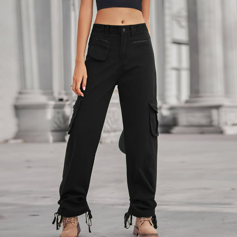 Black Cargo Pants Women Streetwear High Waist Loose Trousers