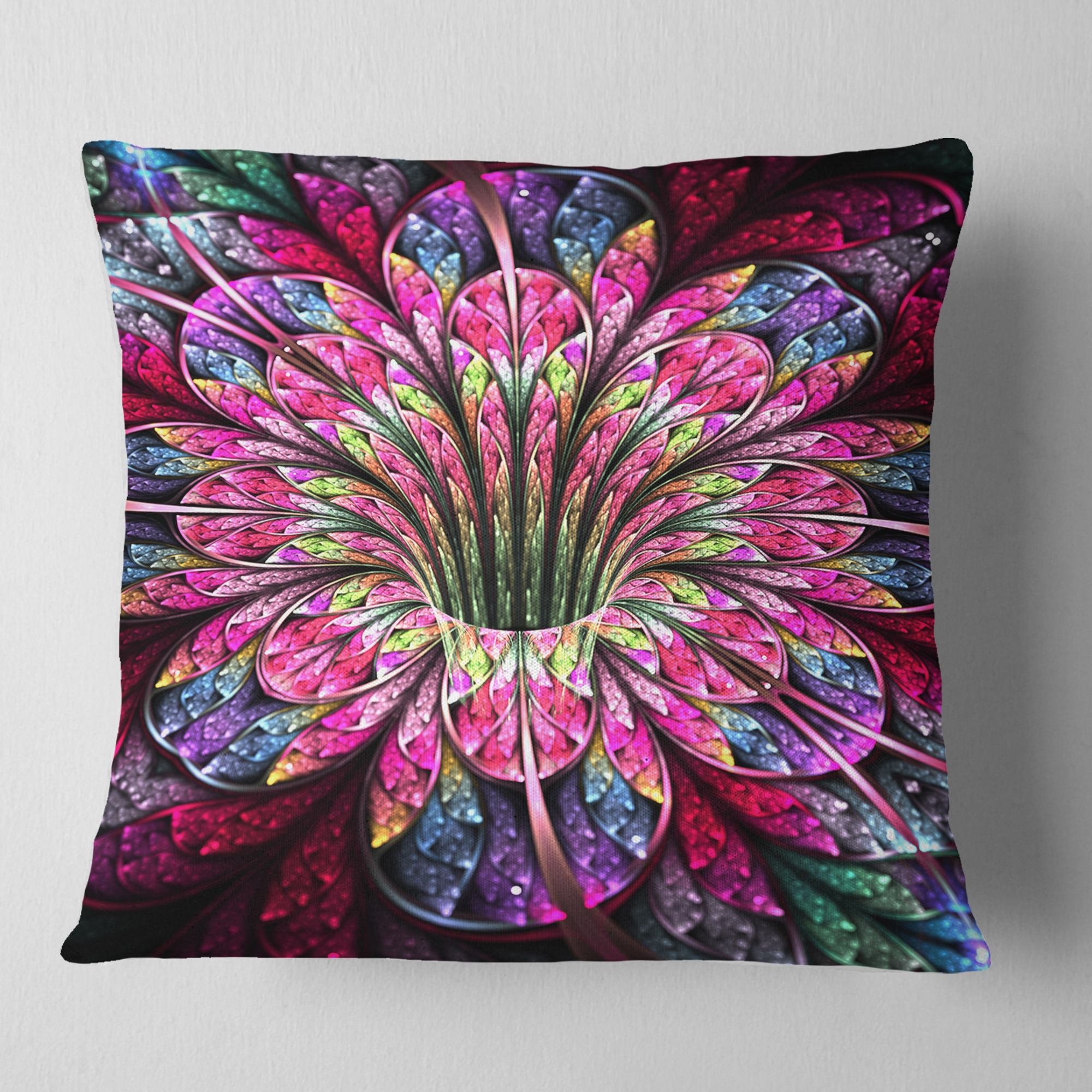 Designart Pink Blue Colorful Flower - Floral Throw Pillow - 18x18