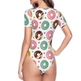 thumbnail image 3 of Uemuo Colorful Donuts Pattern Women's One Piece Short Sleeve Swimsuit Rash Guard Surfing Modest Quick-drying Swimsuit Beach Essentials-Small, 3 of 9