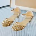 thumbnail image 2 of Splozh Girls' Sandals Girls High Heels Dress Shoes Party Wedding Church Mary Janes Princess Shoes Gold,US 10.5, 2 of 7