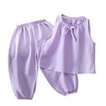 thumbnail image 1 of Zpanxa Girls Short Sets Summer Solid Color Thin Home Clothing with Ruffle Round Neck Tank Top Sets 3-4 Years, 1 of 5