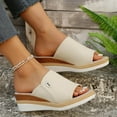 thumbnail image 5 of Xfvqtps Wedge Sandals for Women Flatform Slipper High Heel Peep Toe Canvas Summer Slide Sandals Beige, 5 of 7