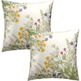 thumbnail image 2 of Wild Herb Flowers Pillow Covers Set of 2-20x20 Inch Spring Summer Botanical Green Leaves Floral Decorative Square Pillowcases for Sofa Bed Couch Porch Seasonal Home Decoration, 2 of 4