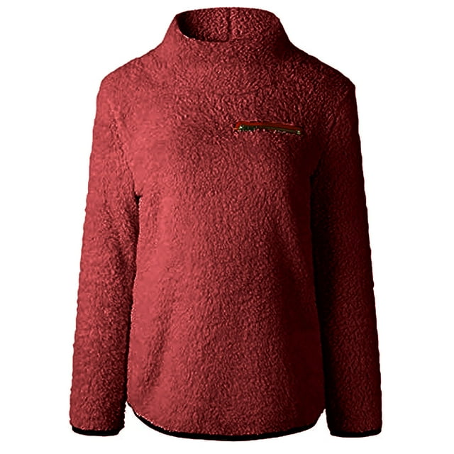Women Solid Color Zippers Turtleneck Sweatshirt Pullover Tops Warm Blouse Winter