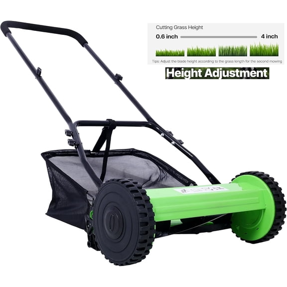 Elleree 14 inch 5-Blade Manual Push Reel Lawn Mower with Grass Catcher & Adjustable Cutting Height for Courtyards Yard & Garden Grass Cutting