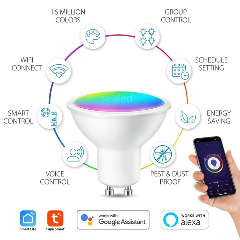 SuoKom Tuya GU10 WIFi Smart LED Light Bulb Dimmable 5W RGBCW GU10 For  Alexa/Siri Voice Control 