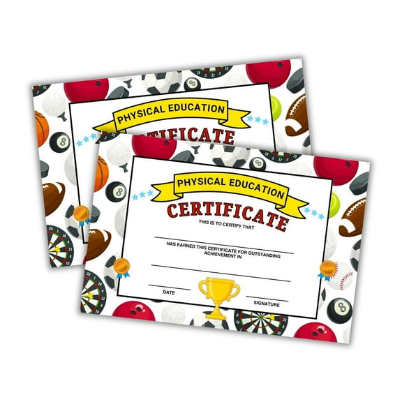 PE Physical Education Class Certificate of Outstanding Achievement 30pk 6x9 Cardstock Sports School Award Most Improved Athlete Elementary