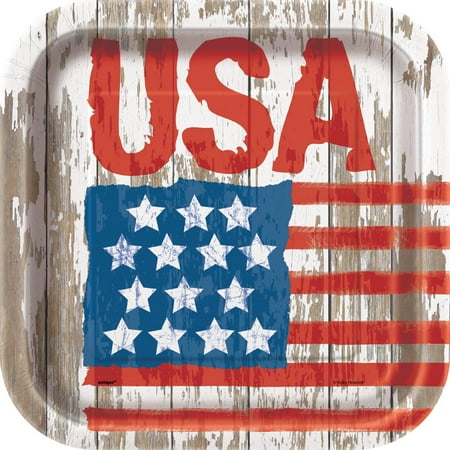 - Square Vintage American Flag Paper Plates, 9 in, 8ct