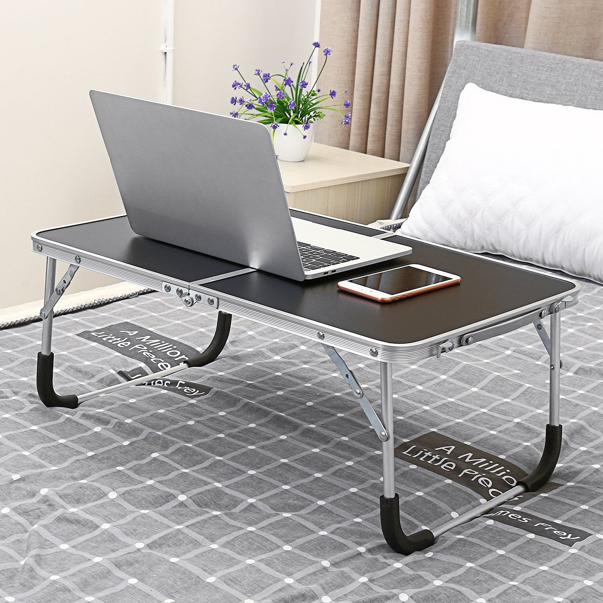 Bed Desk Portable Tray Laptop Table Notebook Stand Reading Holder with Foldable Legs & Cup Slot Reading Book Watching Movie on Bed/Couch/Sofa A