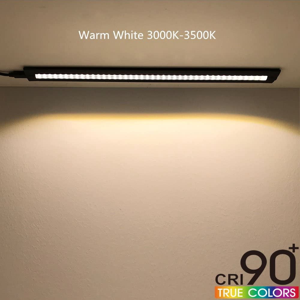 JJEAN-13inch LED Under Cabinet Lighting, Dimmable Light, Warm White 3500K, CRI90+, 450Lumens, DC 12V Ultra Thin Under Counter Kitchen Lights for Kitchen, Shelf, Cupboard, Black, 1 Pack
