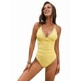 thumbnail image 3 of Women'S One Piece Swimsuit Deep V Neck Tummy Control Bathing Suit Double Straps Crisscross Swimwear Light Yellow M, 3 of 9