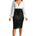 thumbnail image 2 of Idoravan Women's Dresses Womens Plus Size Women Fashion Solid Slim High Waist Push Up Hip Pencil Zipper Sequin Skirt Black S, 2 of 5