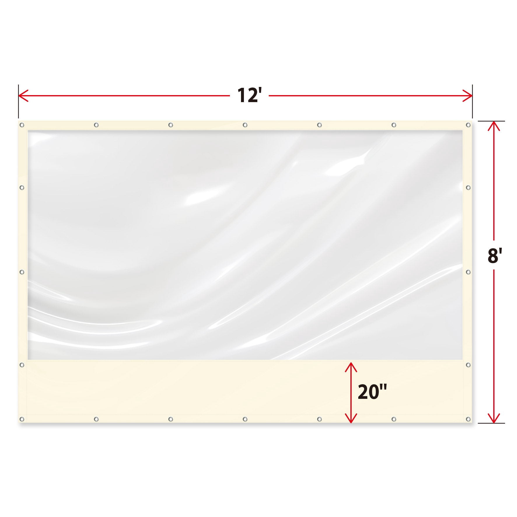 SUNNYOUTDOOR 8x12 ft PVC Vinyl Tarp Clear Sidewall for Straight Leg Splicing Transparent Canopy Tent wall with eyelets 16 Mil (Ecru)