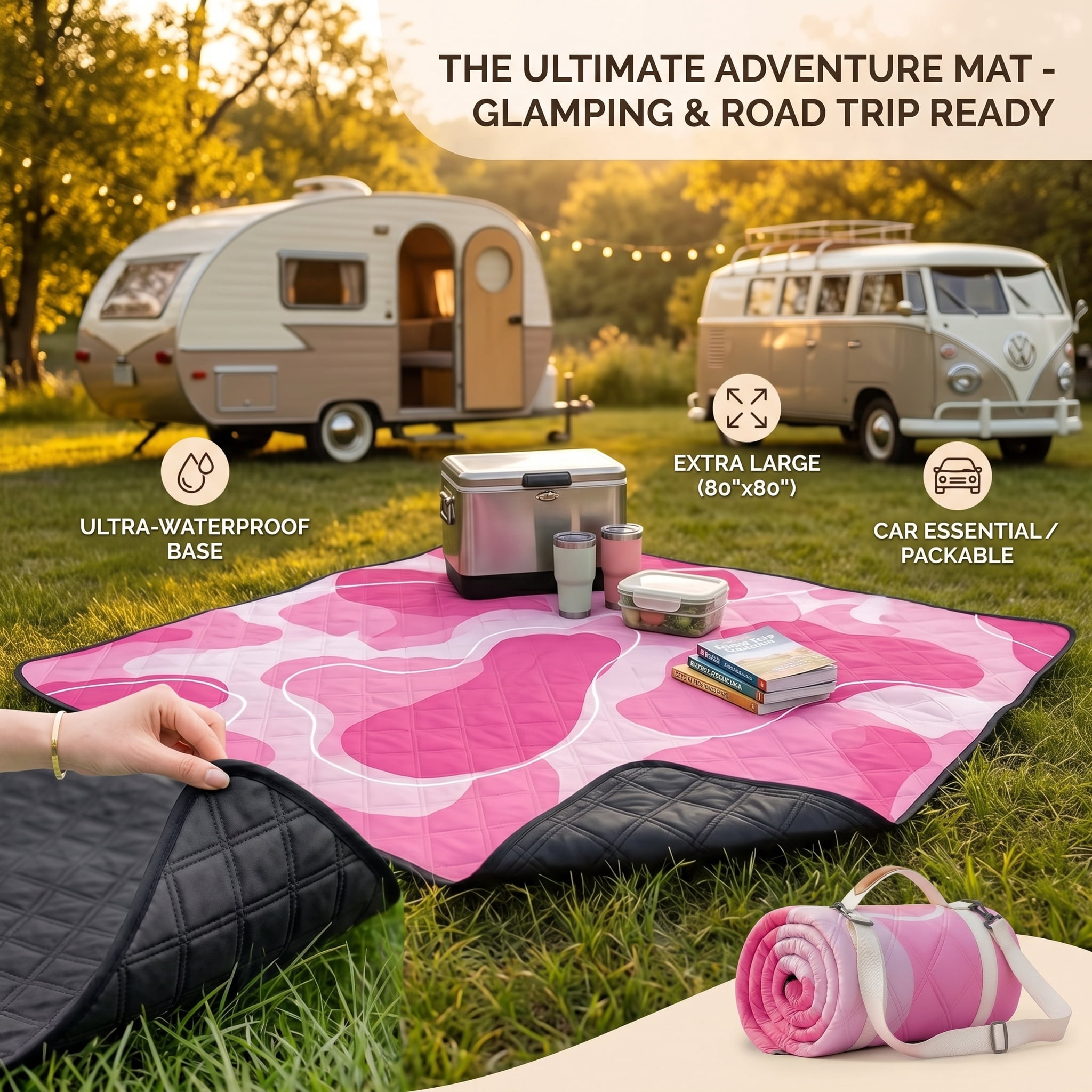Waterproof Picnic Blanket Outdoor Camping Beach Mat Extra Large Foldable Car Essential Roadtrip Gadget Rv Accessories Glamping Tent Gear Must Haves Hiking Stuff Backpacking Necessities Gift