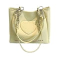 thumbnail image 1 of Bolso de mano de cuero amarillo con estampado de letras para mujer, bolso de hombro con patrón de corazón, resistente al agua y de gran capacidad, 1 of 8