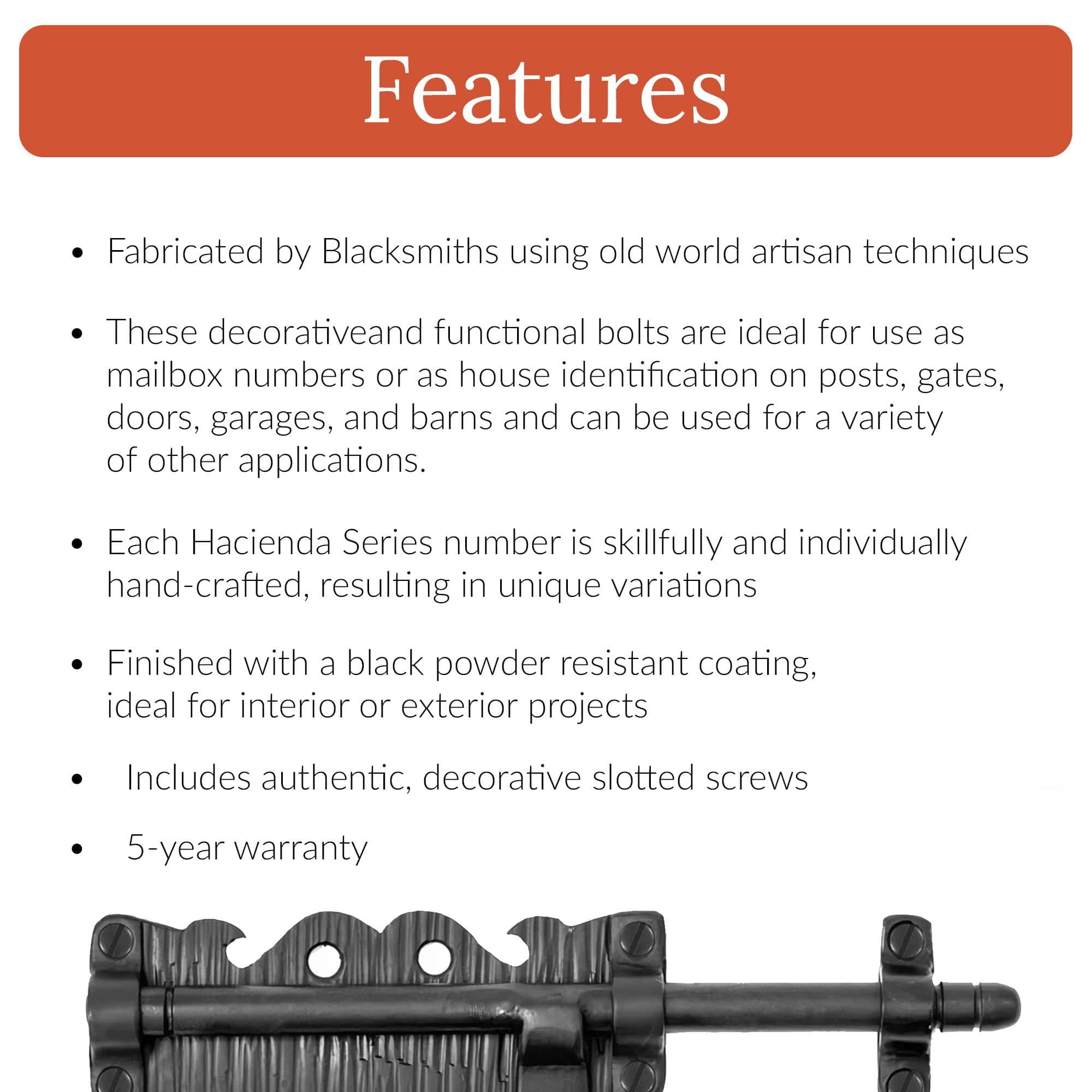 9 inch Forged Iron Decorative Slide Bolt Gate Latch by Borderland Rustic Hardware