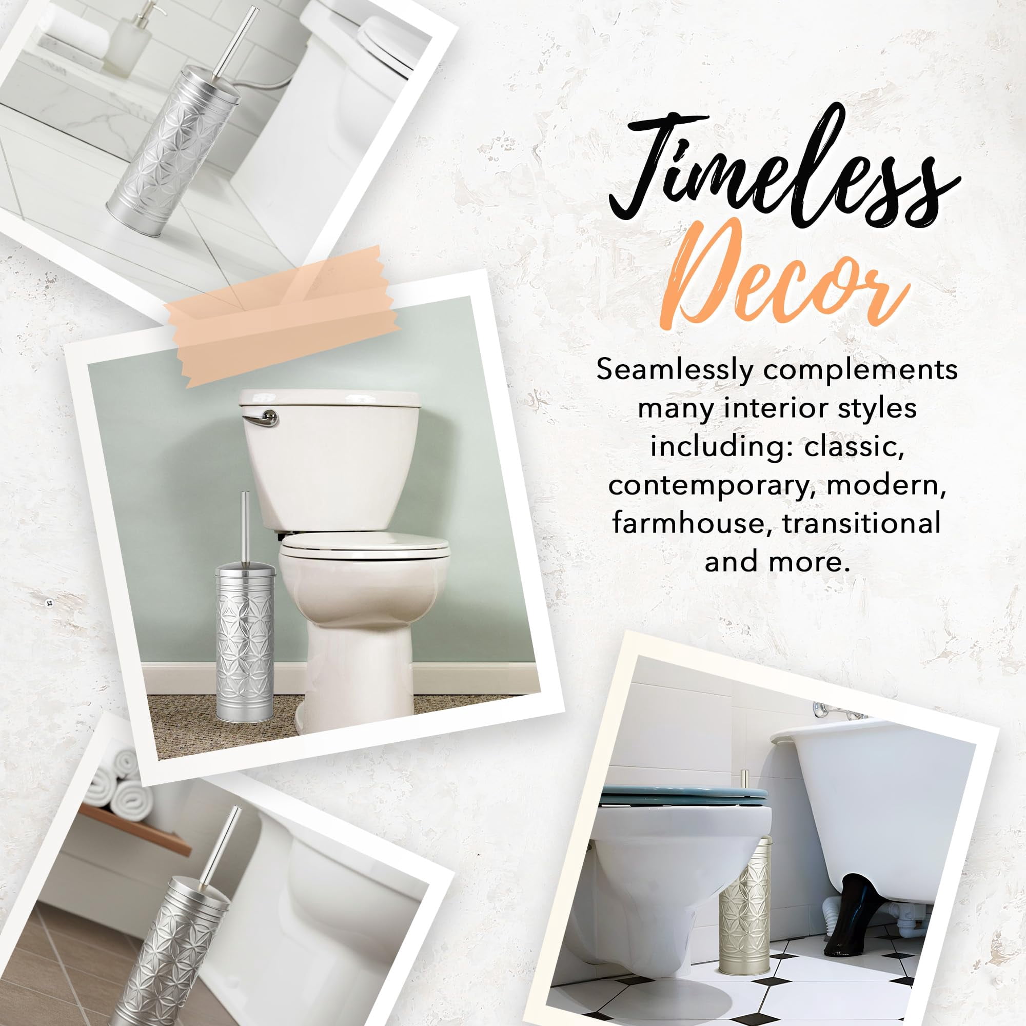 Autumn Alley Nickel Toilet Brush and Holder Set, Standing Toilet Brush Nickel for Modern Bathroom Decor, Toilet Bowl Cleaner Brush Bathroom Accessories
