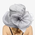 thumbnail image 2 of AWZXDE Womens Dress Hat Wide Leaf Flower Bridal Shower Sun Hat Beach Hat For Elegant Outdoor Occasions Grey, 2 of 5