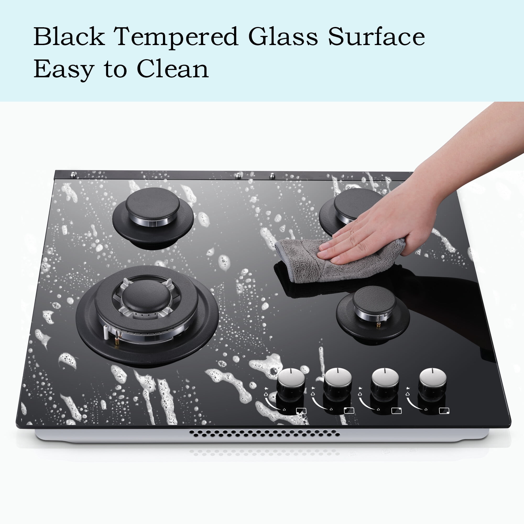 Eascookchef 24 Inch Gas Cooktop with 4 Burners, Tempered Glass, Natural Gas / LPG Convertible