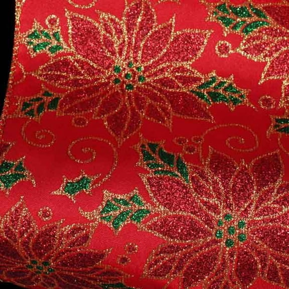The Ribbon People Red and Gold Floral Poinsettia Wired Edge Craft Ribbon 5" x 20 Yards