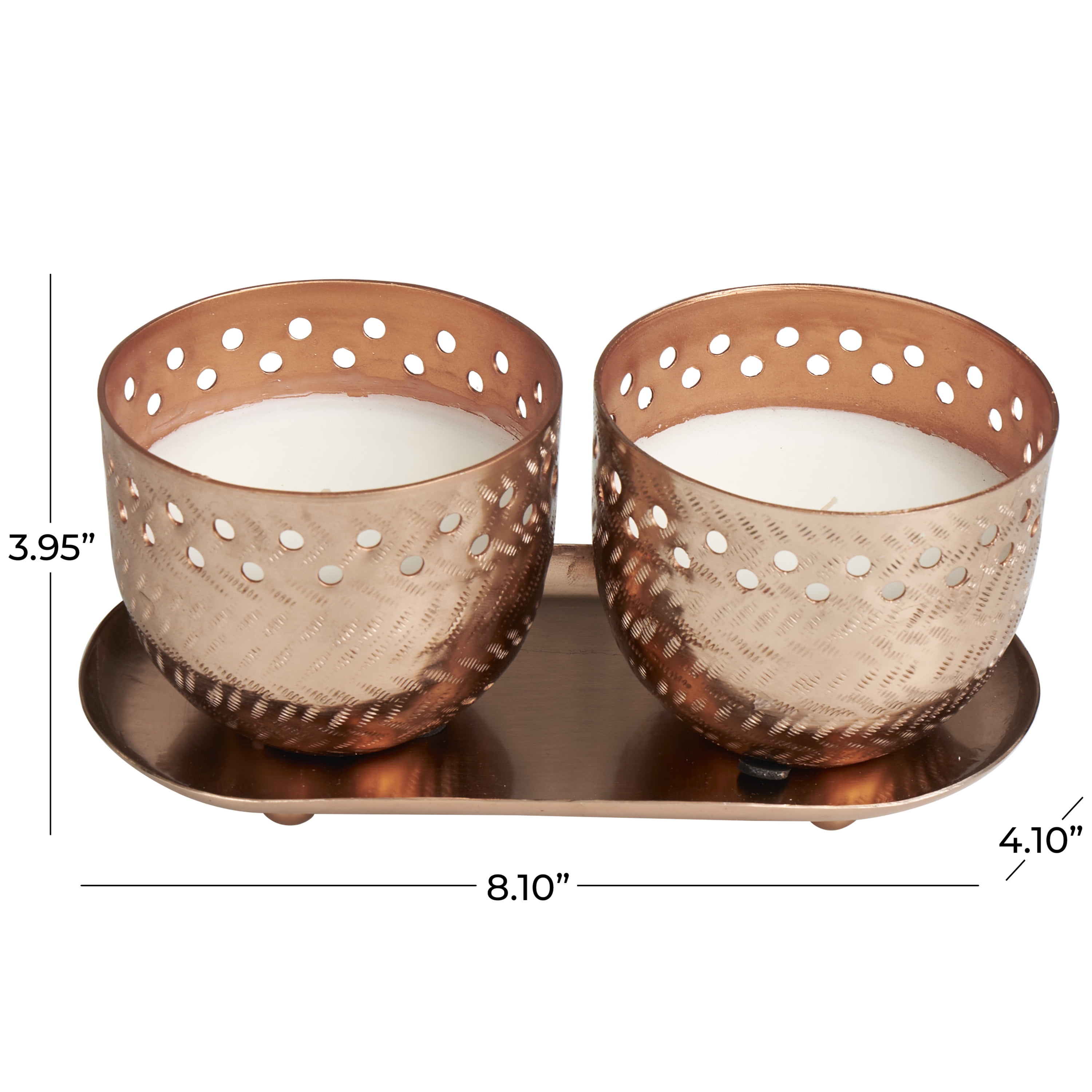 CosmoLiving by Cosmopolitan 2 Holder Copper Metal Tropical Breeze Scented Cutout Spotted 7 oz 1 Wick Candle with White Wax, (Set of 2)