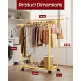 thumbnail image 6 of Sakugi Clothes Rack with Double Hanging Rods and Bottom Shelf, Rolling Metal Garment Rack for Bedroom Closet Storage, 38.5" x 16.9" x 59.1", Gold, 6 of 6