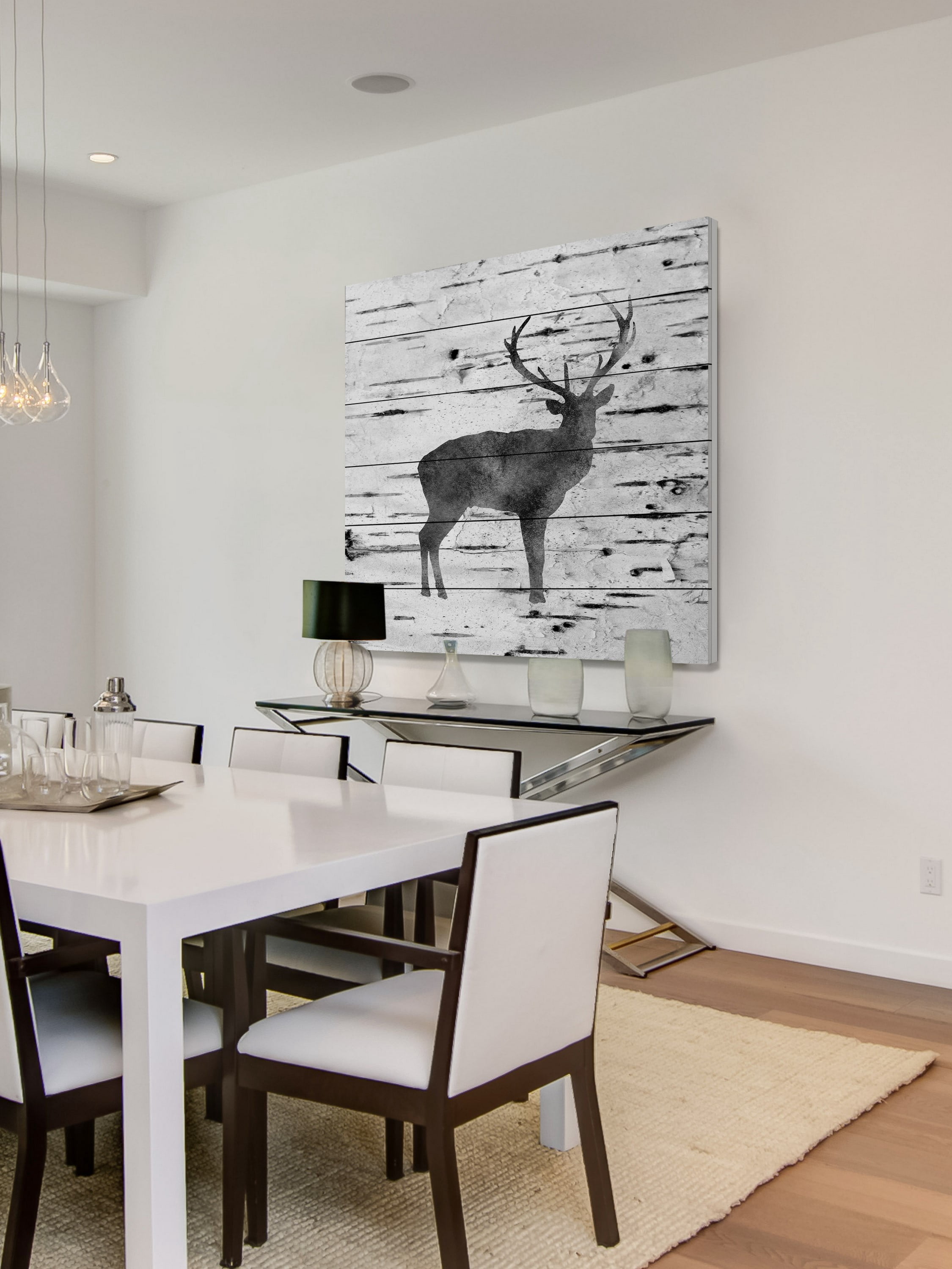 "Deer Birch Bark" Painting Print on White Wood