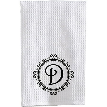 Personalized Initial Waffle Weave Towel, Black Font