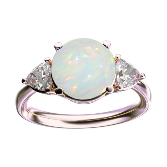 Star K� Three 3 Stone 8mm Round Genuine Opal Trillion Engagement Promise Comfort fit Ring