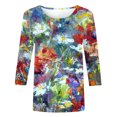 thumbnail image 4 of T-shirt for Imprimé à la Mode pour Femmes Manches 3/4 Blouse Col Rond Tops Décontractés Blouses Summer sur Clearance, 4 of 5