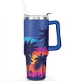 thumbnail image 2 of 40 Oz Blue Palm Trees Tumbler with Handle and Straw,Double Wall Vacuum Reusable Stainless Steel Water Bottle Leak Proof Insulated Travel Mug Iced Coffee Cup, for Iced or Cold Beverages, 2 of 7
