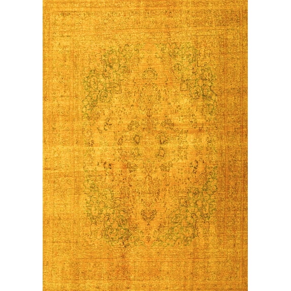 Ahgly Company Machine Washable Indoor Rectangle Persian Yellow Traditional Area Rugs, 7' x 9'