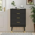 thumbnail image 3 of Cajonera de 4 Cajones con Diseño Acanalado y Tiradores Metálicos Dorados, Pequeño Mueble de Almacenamiento de Madera para Dormitorio y Sala, 3 of 8