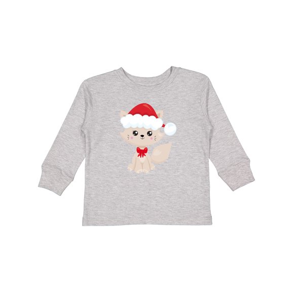 Inktastic Christmas Cat, Cute Cat, Beige Cat, Santa Hat, Xmas Girls Long Sleeve Toddler T-Shirt