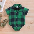 thumbnail image 2 of Infant Baby Boys Clothes Baby Boys One-piece Romper Bodysuit 9-12 Months Infant Baby Boys Short Sleeve Lapel Plaid Romper Green, 2 of 7