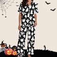 thumbnail image 5 of Puliio Women's Halloween Pajamas Sets 2 Piece Button‑Down Ghost Print Short Sleeve Breathable Sleepwear Nightwear Pjs Set, 5 of 7