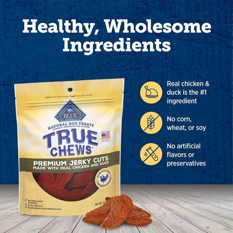 Blue Buffalo True Chews Premium Jerky Cuts, Chicken and Duck Dog Treats,  22-oz Bag