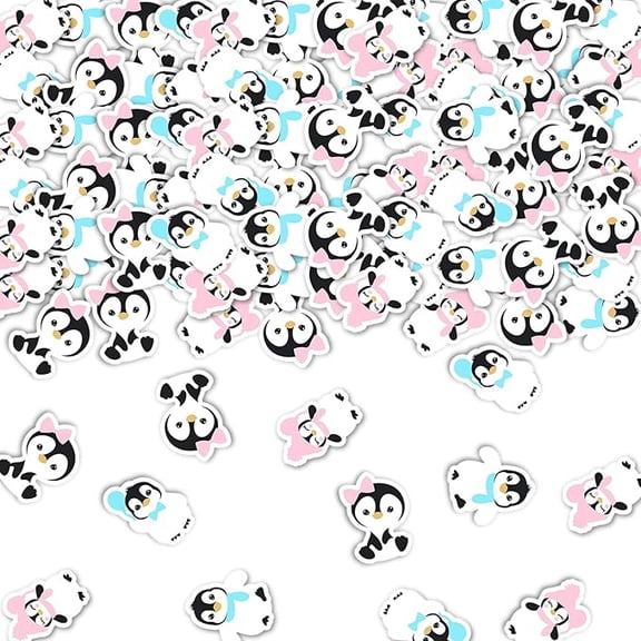 200Pcs Penguin Gender Reveal Confetti, Polar Arctic Animals He or She Table Scatters for Boy or Girl Winter Snow Baby Shower Decorations Pregnancy Announcement Party Supplies