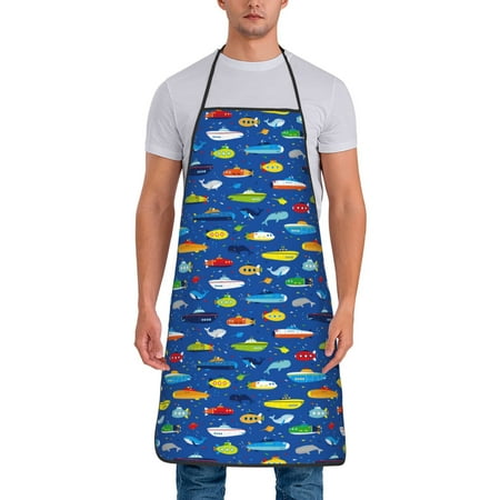

Lukts Submarines And Whales Print Unisex Tie-Up Aprons Bibs for Chef Kitchen Grill Beverage Shop