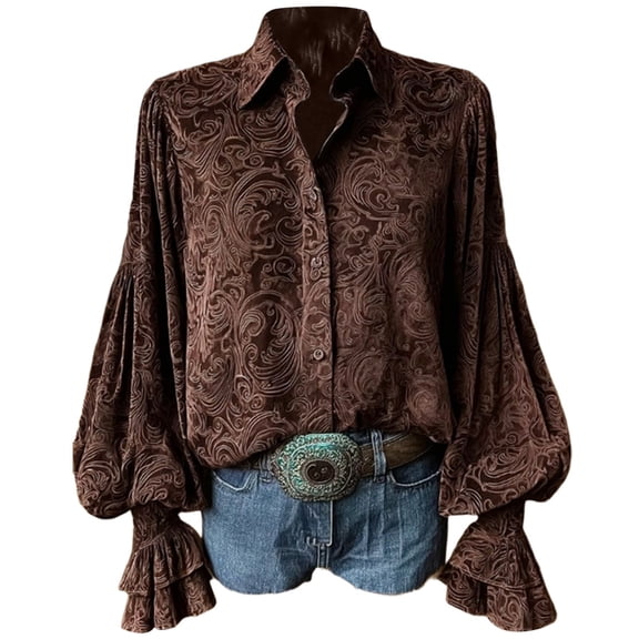 Women Blouses Business Long Sleeve Lapel Collared Floral Print Button Down Fashion Tops Dressy Casual Spring Shirts