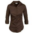thumbnail image 1 of J. METHOD Chemise Boutonnée pour Femme Manches 3/4 Col Roulé Extensible Bureau Travail Formel Décontracté Blouse Basique Haut NEWT01 Brun 1X, 1 of 6