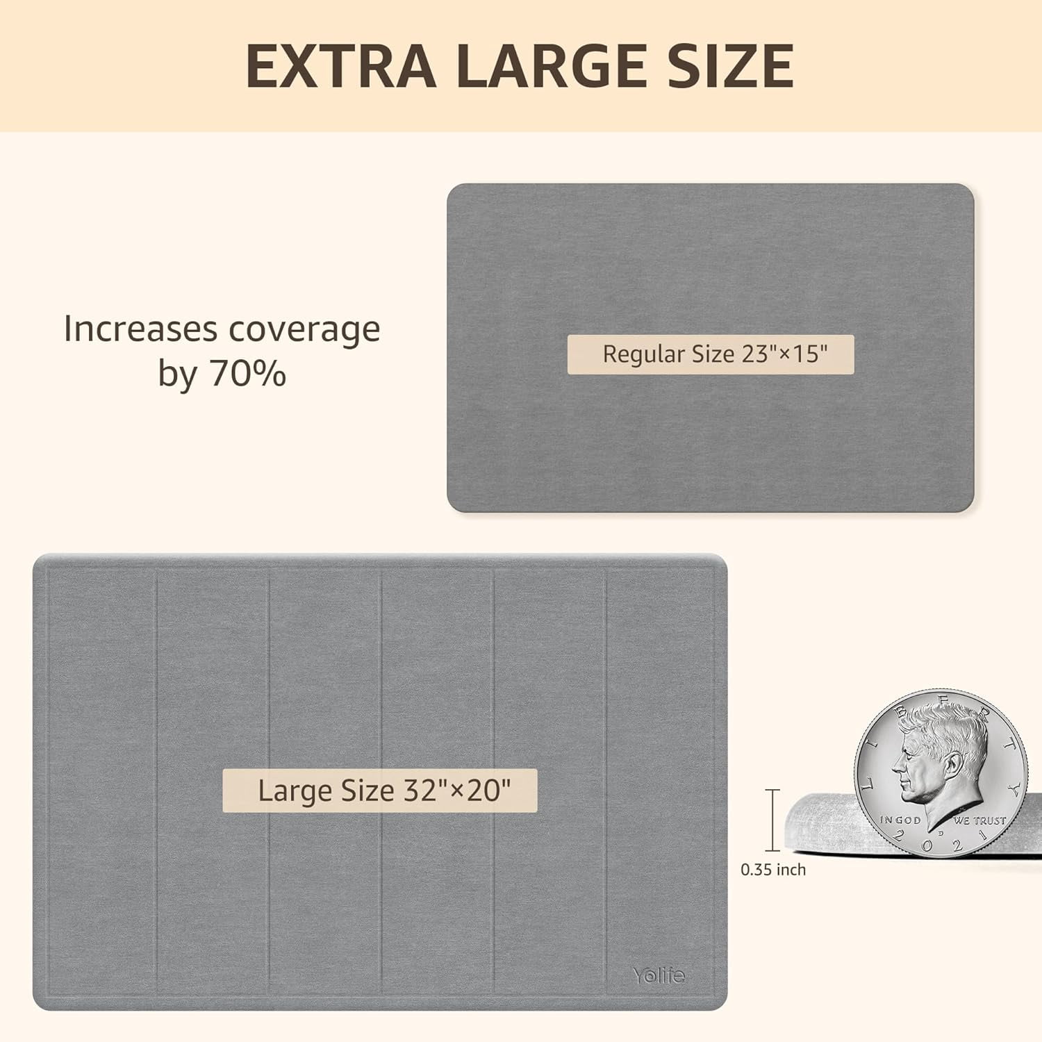 Yolife 32"x20" Diatomite Bath Mat, Super Absorbent Quick-Dry Bathroom Rug, Non-Slip Natural Diatomaceous Earth Mat for Shower, Kitchen, Entryway, Easy to Clean,Dark Grey