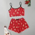 thumbnail image 4 of LILIYA Women 2 Piece Halloween Pajama Set Cute Print Round Neck Spaghetti Strap Ruffle Crop Top Shorts Loungewear Sleepwear, 4 of 6