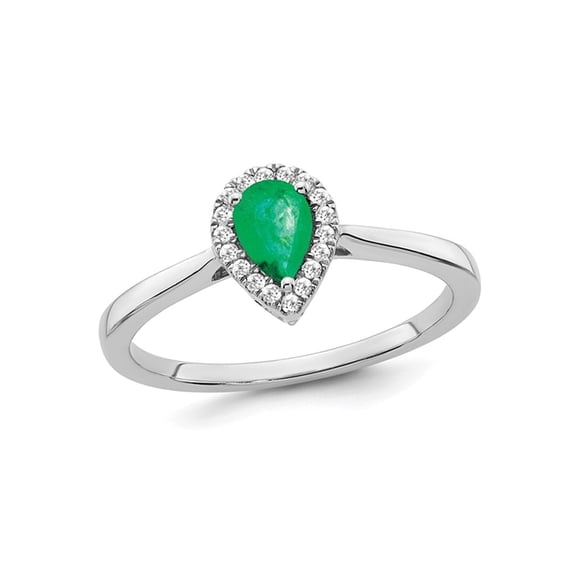 1/2 Carat (Ctw) Emerald Teardrop Ring in 14K White Gold with Diamonds