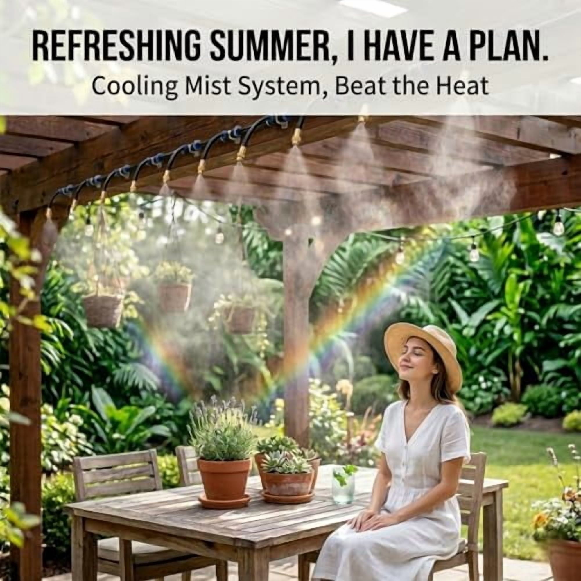 Drip Irrigation System for Garden - 40 Ft Drip Irrigation Kit with 13 360°Adjustable Copper Nozzles Hose, Automatic Atomizing Plant Watering Sprinkler System for Yard, Lawn, Greenhouse, Potted