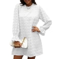 thumbnail image 4 of Vestido De Manga Larga Abullonada, Estampado De Puntos De Orillo Fibroso, Cómodo, Informal, Cuello Redondo, Vestido De Manga Larga Para Vacaciones Para Club Para Dama ANGGREK Blanco L, 4 of 6