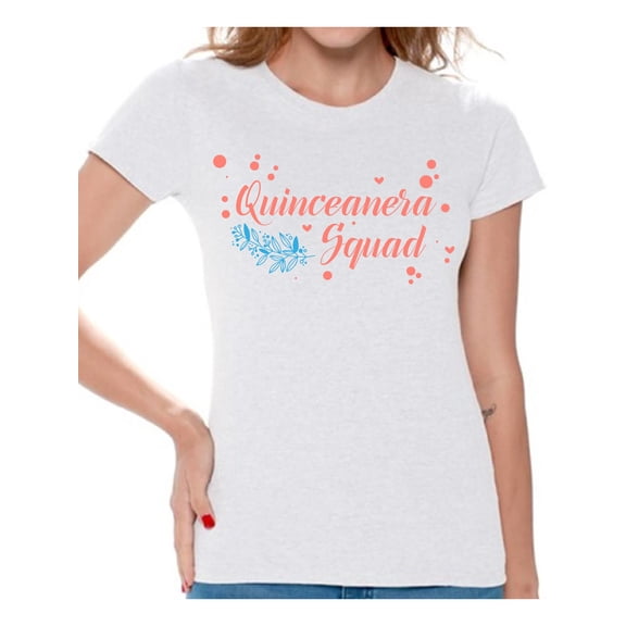 Awkward Styles Quinceanera Squad T Shirt for Ladies Quince Anos Shirts for Girls Birthday Girl Shirt Birthday Gifts for Teens I am 15 T-Shirt for Her Quinceanera Party Clothing Pink Print Teen Party